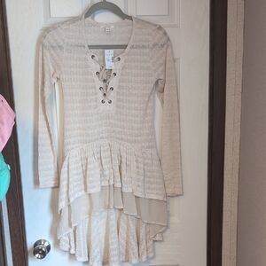 Maurices Cream Lace-Up Top